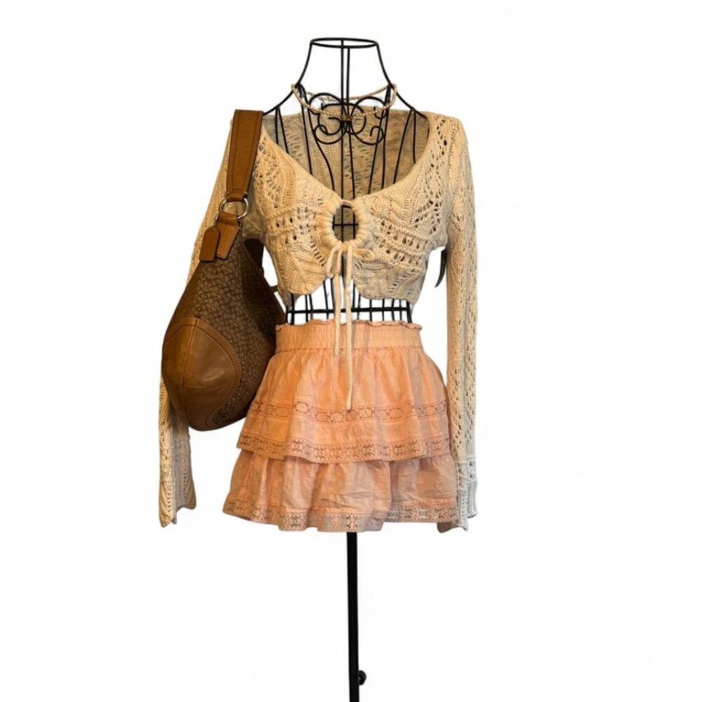 Emory Park Cream crochet cardigan with tie front detail